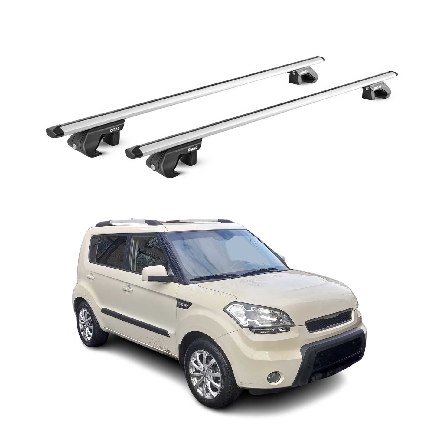 Portbagaj de plafon pentru Kia Soul 2008-2013 5 uși 90 kg aluminiu argintiu 2 piese ABE