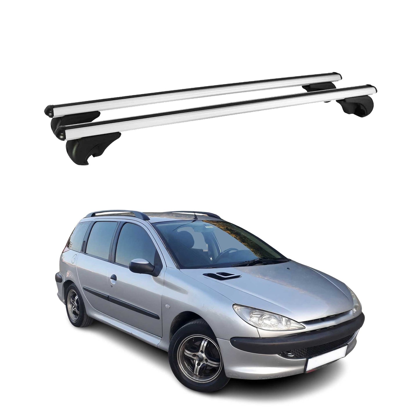 Portbagaj de plafon pentru Peugeot 206 Sedan 2002-2013 75kg aluminiu argintiu 2 buc