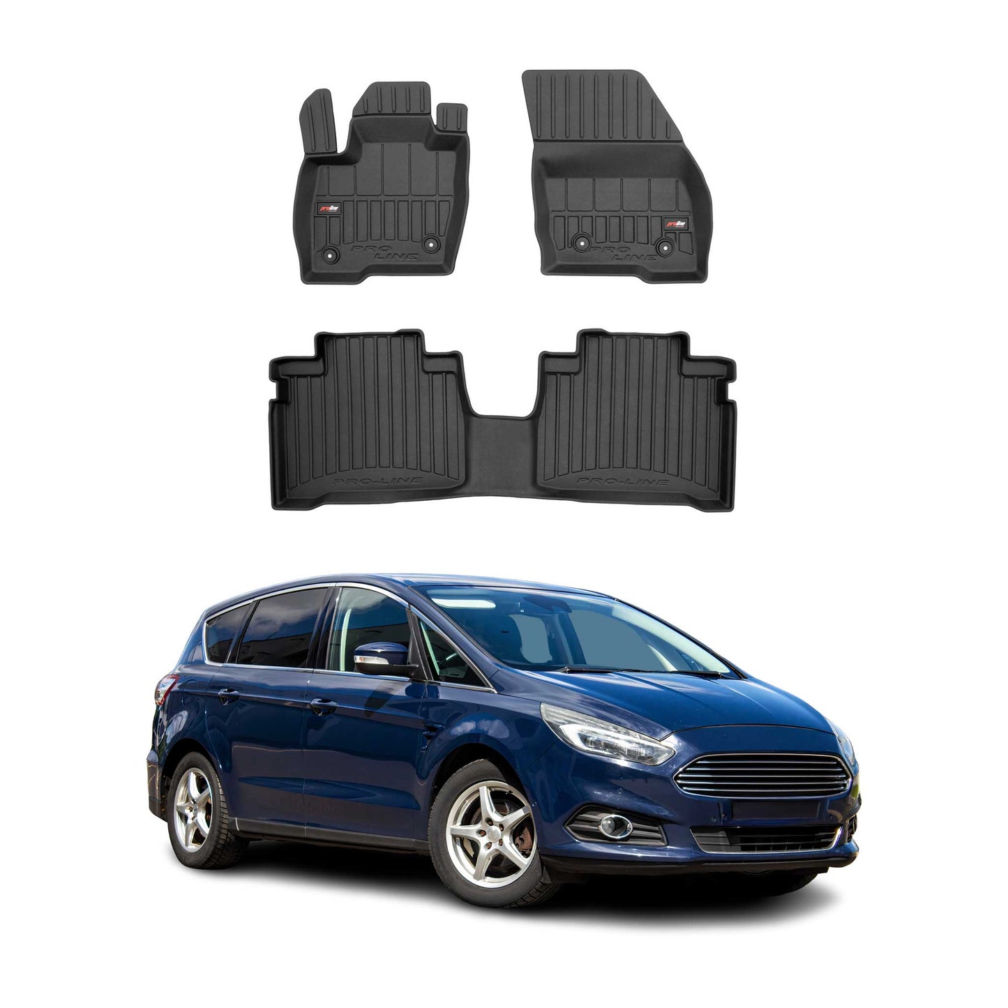 Covorașe auto Ford S-Max 2 2015-2018, TPE, negre, 3 buc.