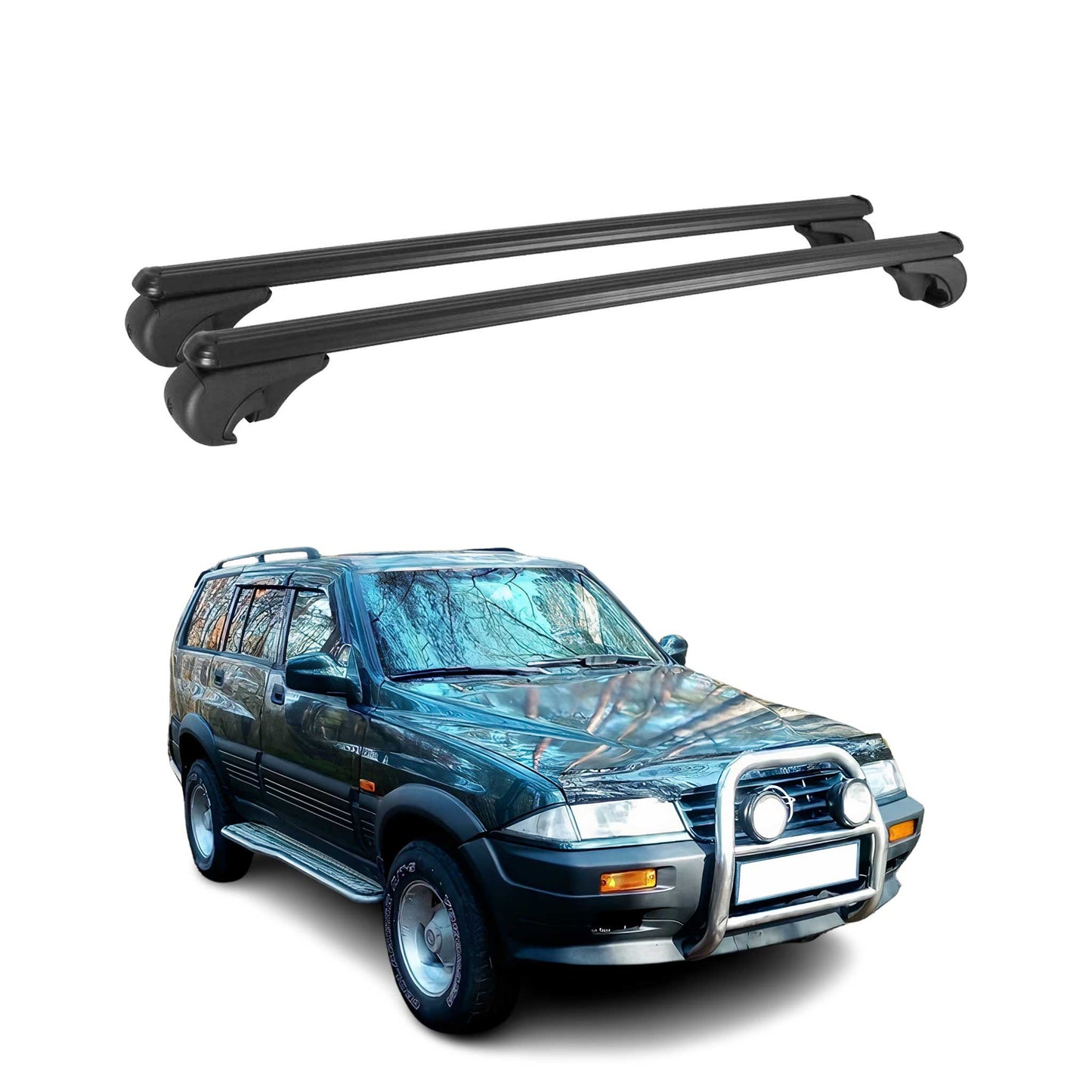 Portbagaj de plafon pentru Ssangyong Musso 1993-2005 75kg aluminiu argintiu 2 buc