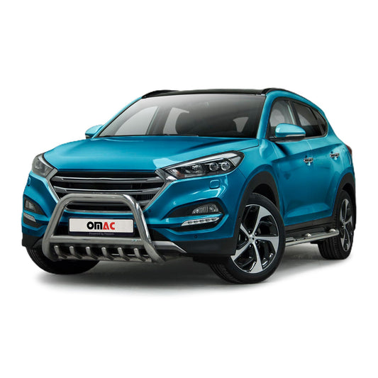 Bară de protecție față din oțel inoxidabil pentru Hyundai Tucson 2015-2020 cu ABE (omologare de tip germană) argintie