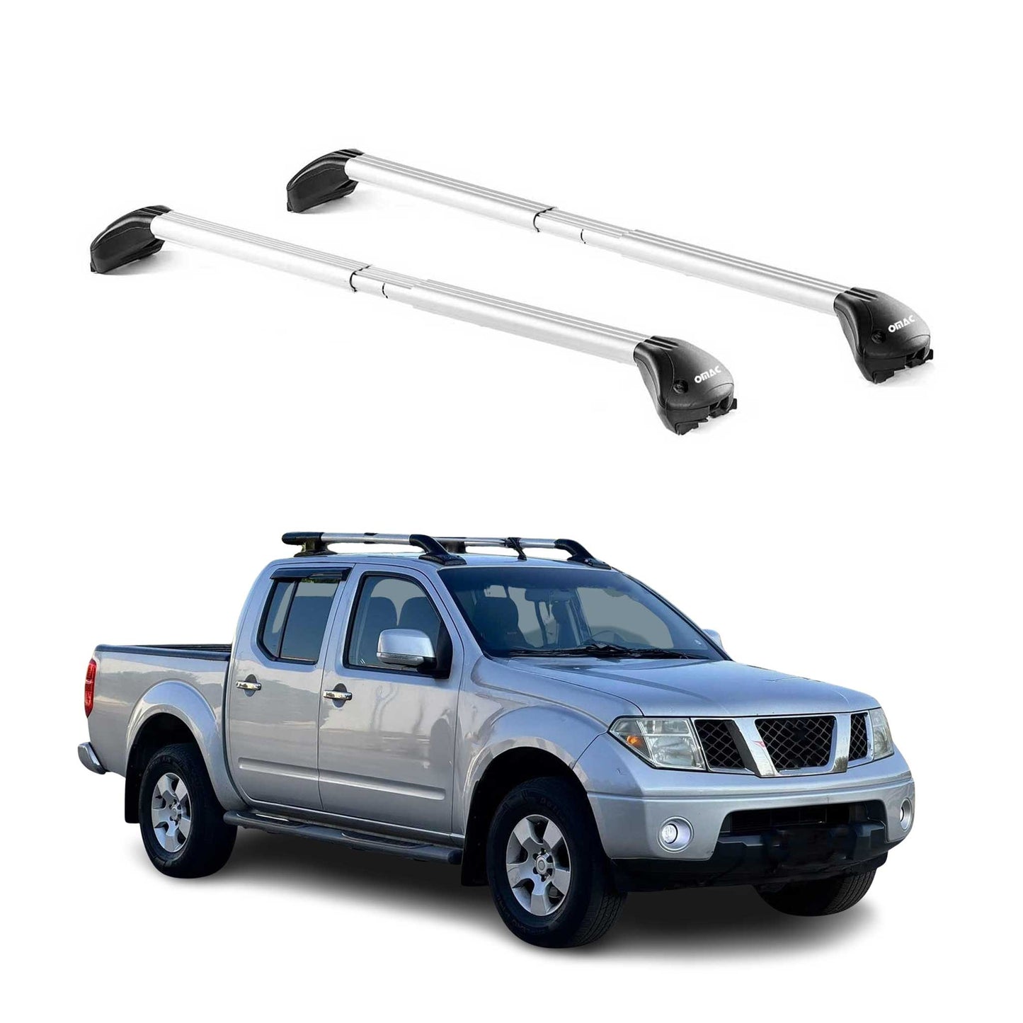 Portbagaj de plafon pentru Nissan Navara 2004-2025 4 uși 100 kg aluminiu argintiu 2x ABE