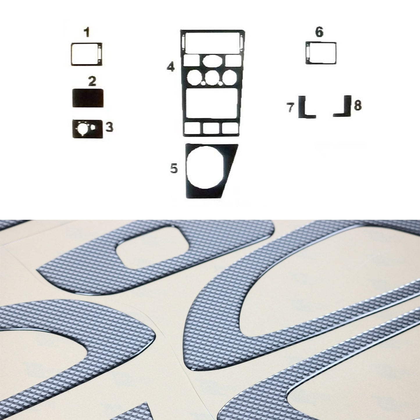 Ornamente interioare cockpit pentru Ford Mondeo mk3 2000-2003, aspect carbon, 8 bucăți