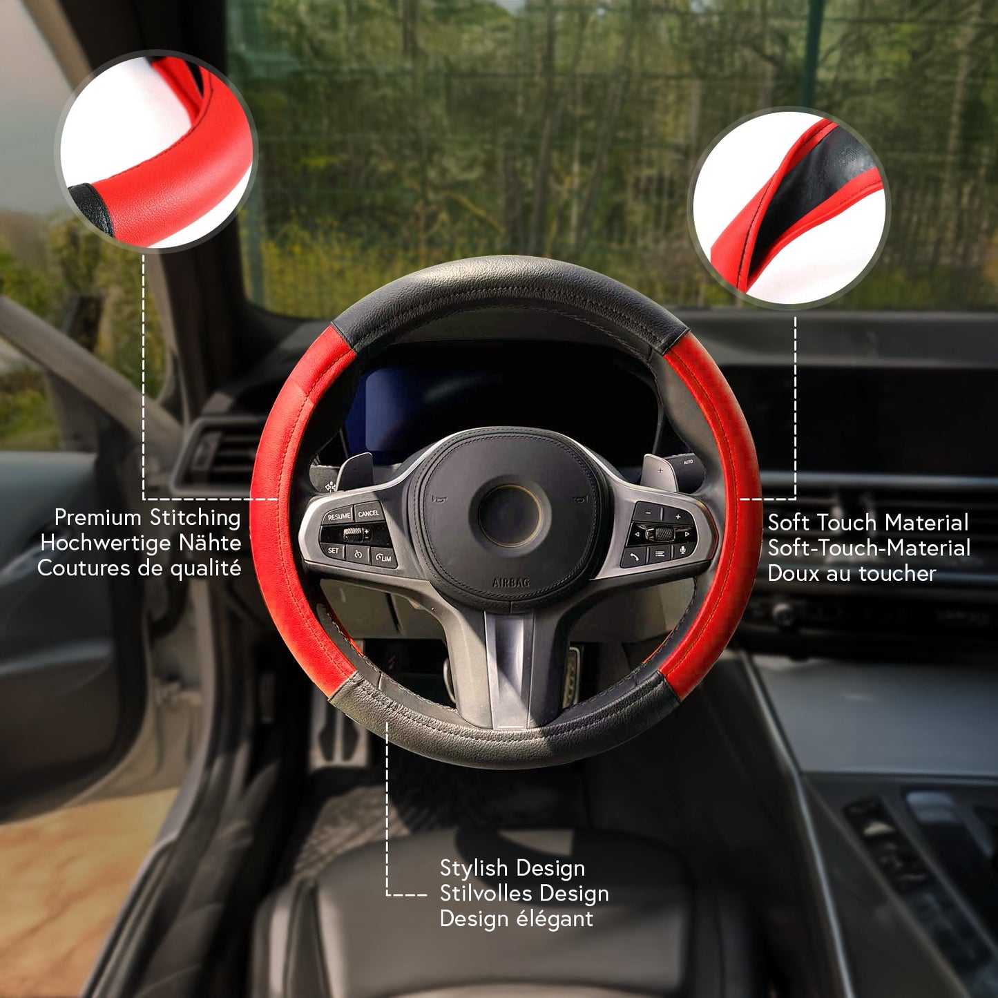 Lenkradbezug Lenkradhülle Lenkradschoner Lenkrad abdeckung Rot Schwarz Ø38-40 cm