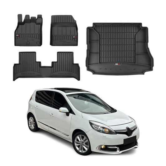 Fußmatten Kofferraumwanne Set für Renault Scenic II 2009-2016 mit 3.Sitzreihe