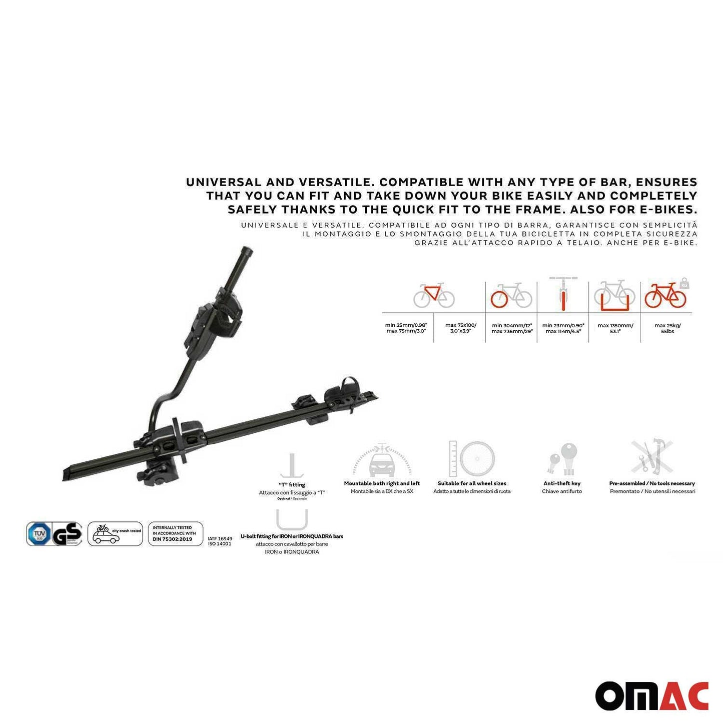 Farad Fahrradträger Dachfahrradträger für Fahrräder bis 25kg Stahl EBike FatBike