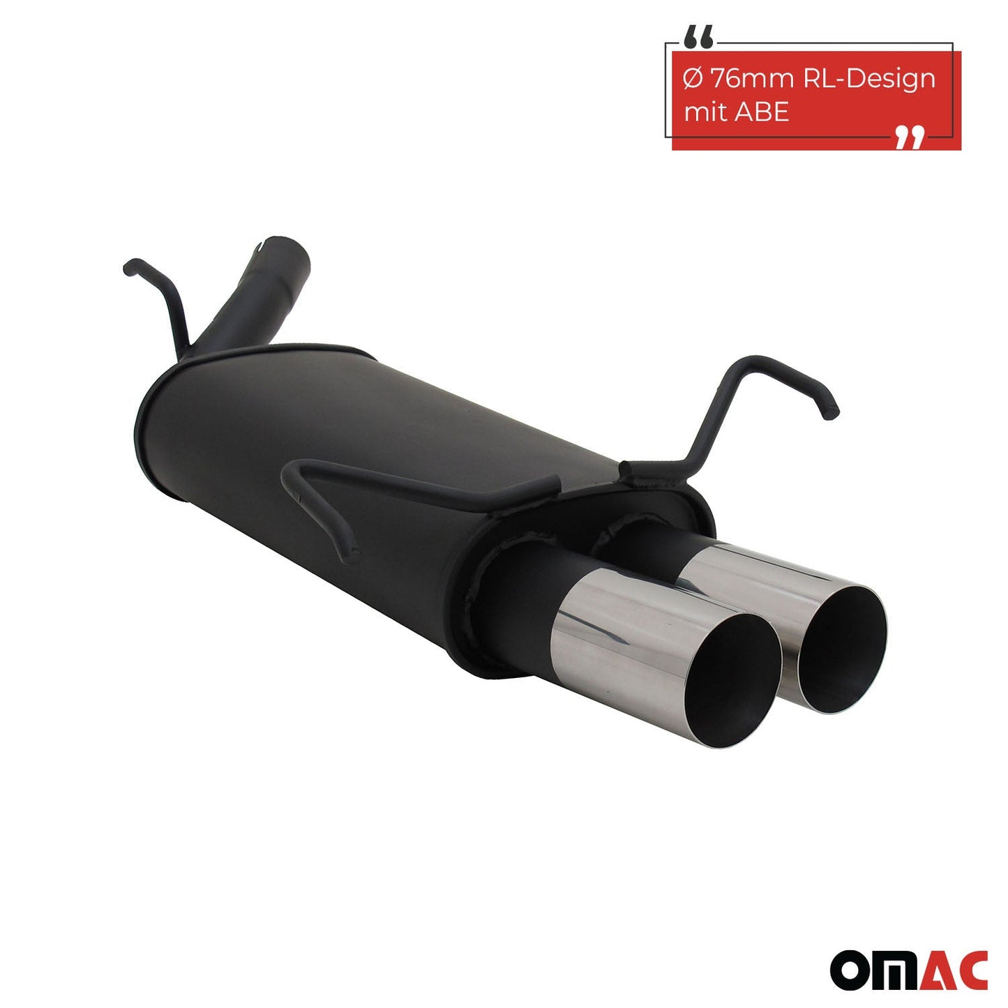 Sportowy układ wydechowy Novus do Opla Corsy C, tłumik tylny RL-Design 2x76mm z homologacją ABE (niemiecka). 