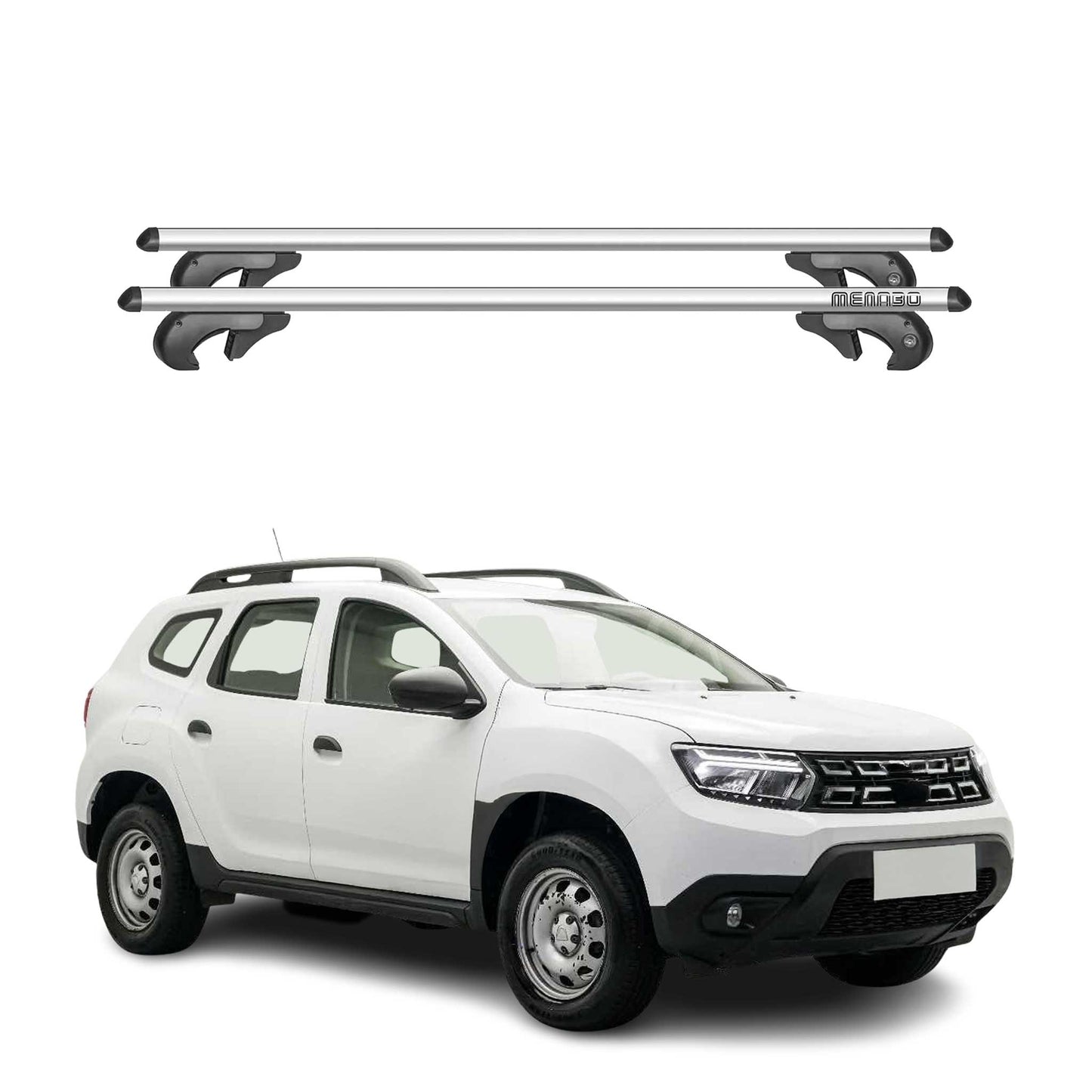 Menabo Dachträger für Dacia Duster mk2 2018-2024 90kg Alu Silber 2tlg
