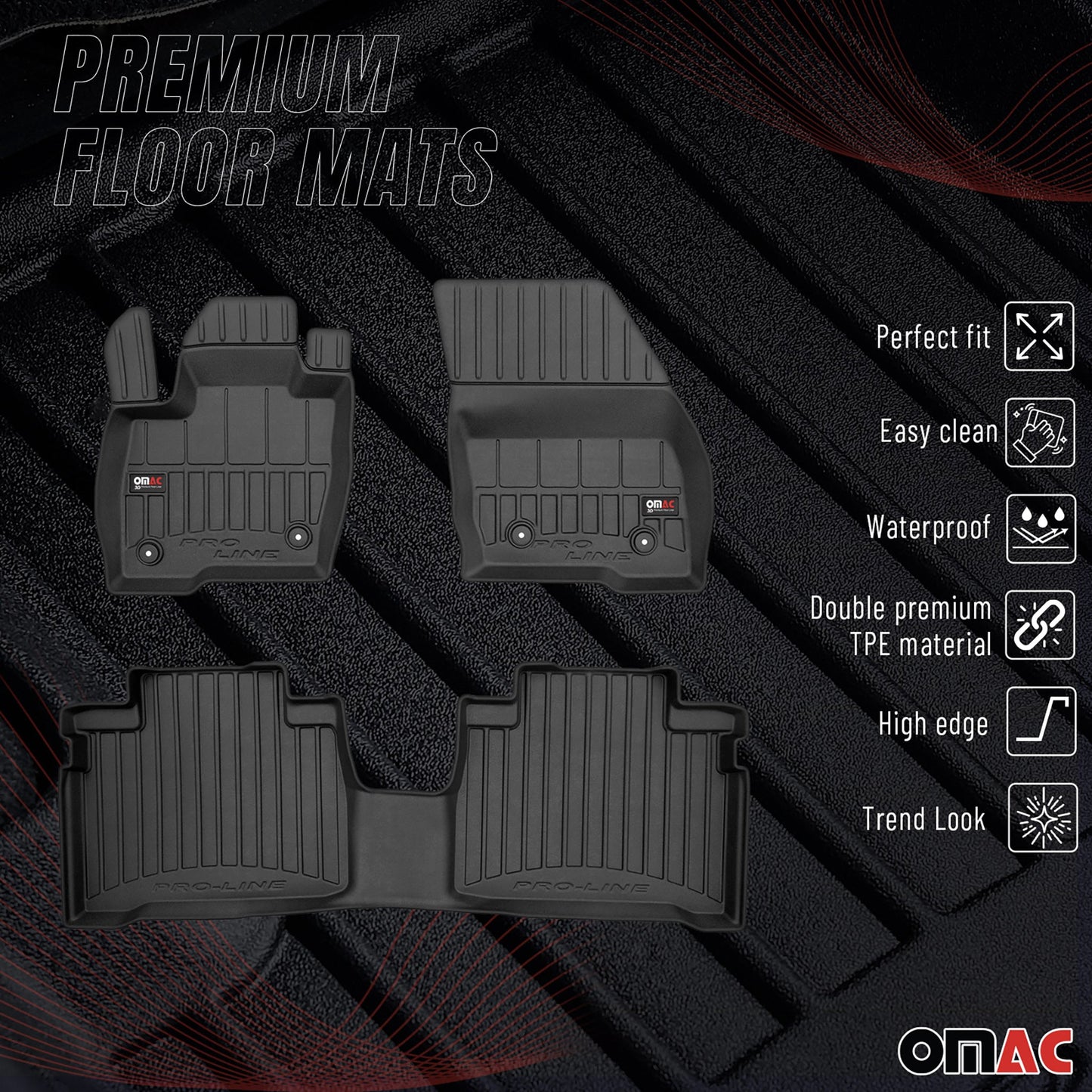 Covorașe auto Ford S-Max 2 2015-2018, TPE, negre, 3 buc.