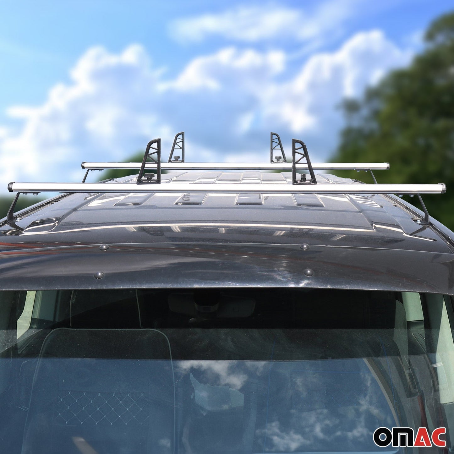 Set 2x Portbagaj de plafon + Suport scară pentru Ford Transit Courier 2014-2023 Argintiu