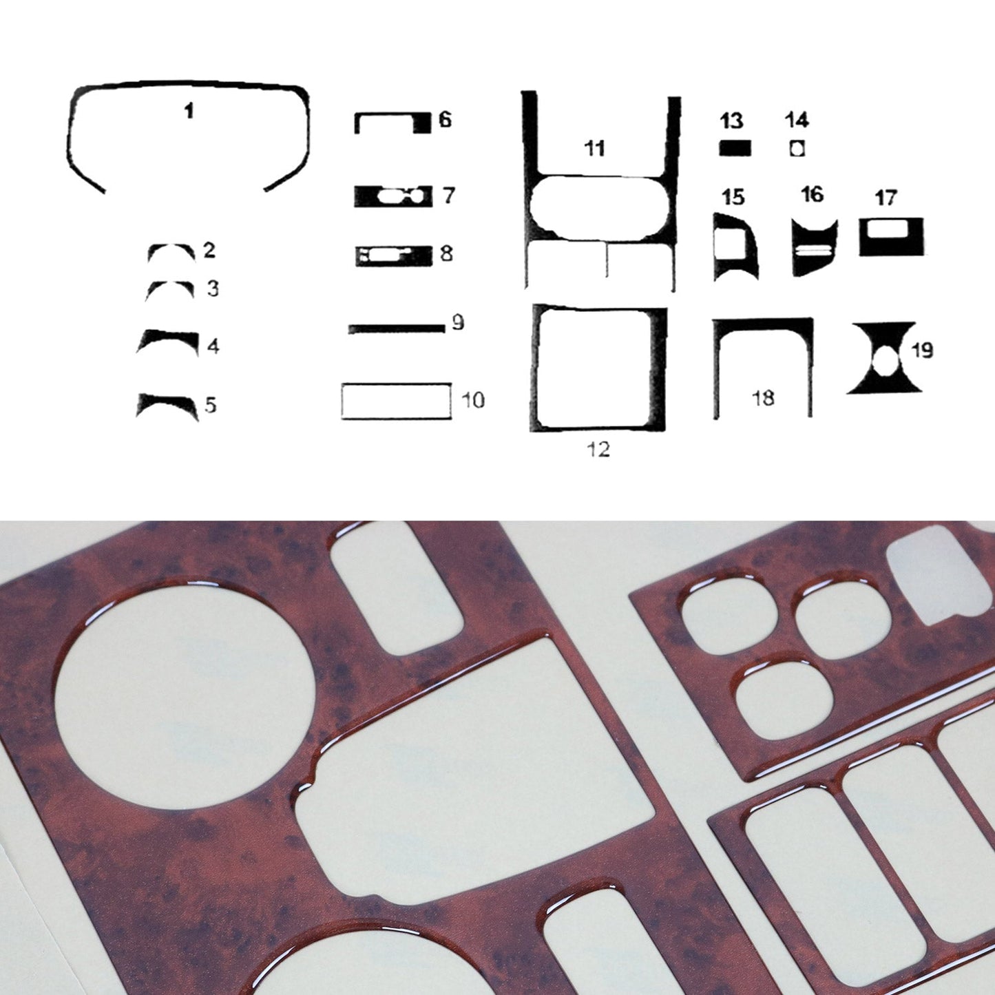 Ornamente interioare cockpit pentru Isuzu D-Max 2008-2012, aspect lemn masiv, 19 bucăți
