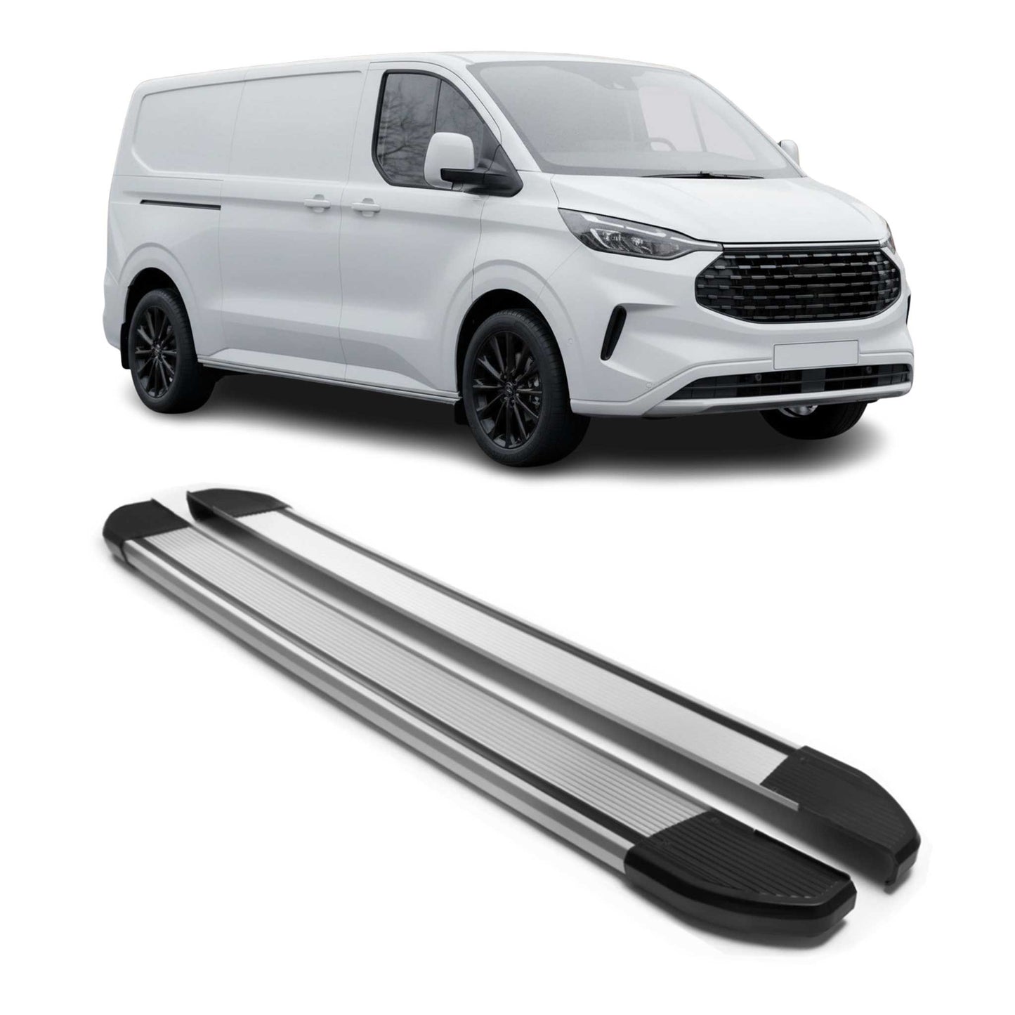 Praguri/praguri laterale pentru Ford Tourneo Custom 2023-2025 L2, aluminiu, gri, 2 bucăți