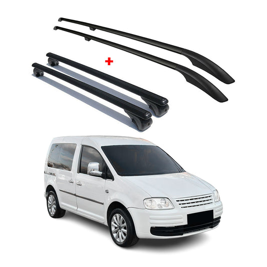 Dachreling + Dachträger SET für VW Caddy 2003-2015 Kurzer Aluminium Schwarz 4tlg