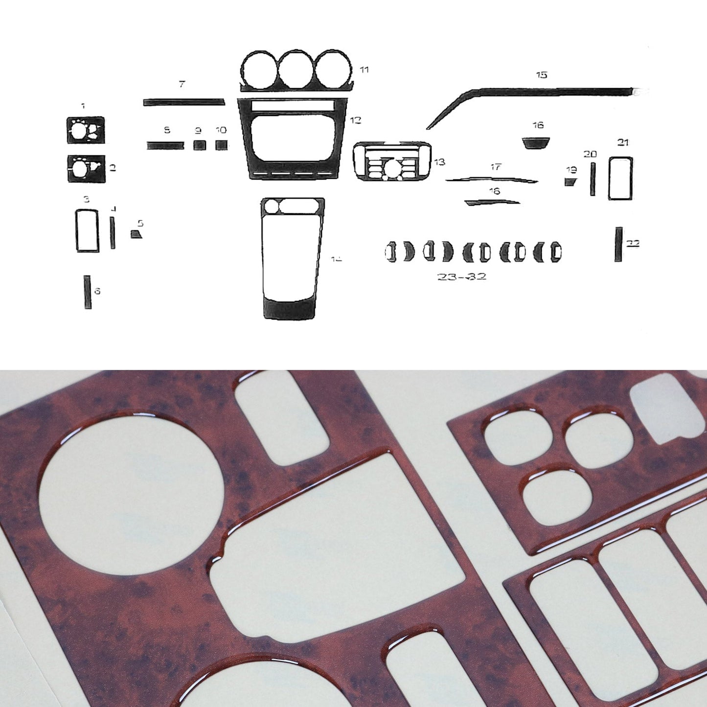 Innenraum Dekor Cockpit für Ford Transit Connect 2009-2014 Wurzelholz Optik 32x