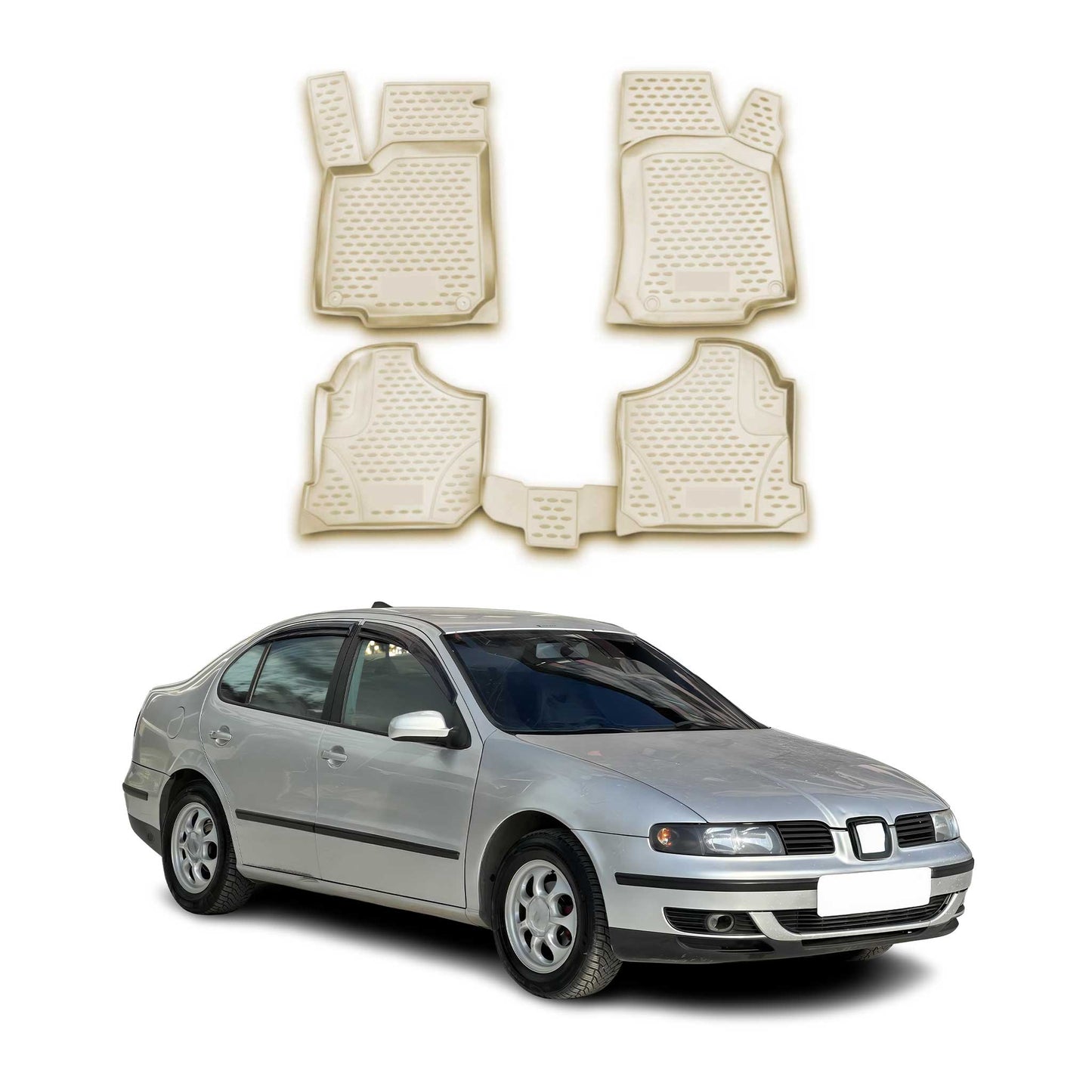 OMAC Gummimatten Fußmatten für Seat Toledo 1998-2004 TPE Automatten Beige 4x