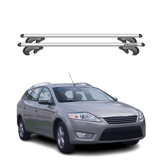 Portbagaj de plafon Menabo pentru Ford Mondeo Estate 2007-2010 90kg aluminiu argintiu 2x
