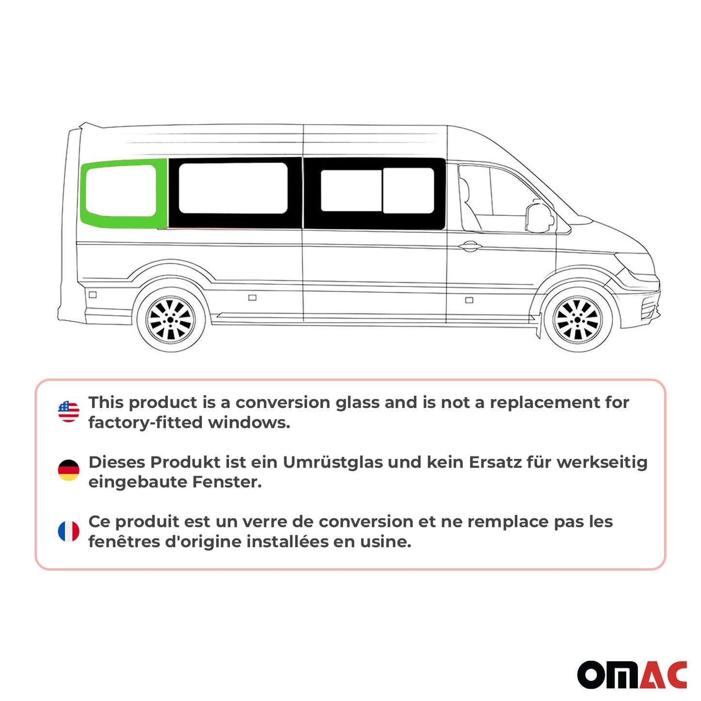 Seitenfenster Sicherheitsglas für VW Crafter 2017-2025 Auto Rechts L3 Schwarz