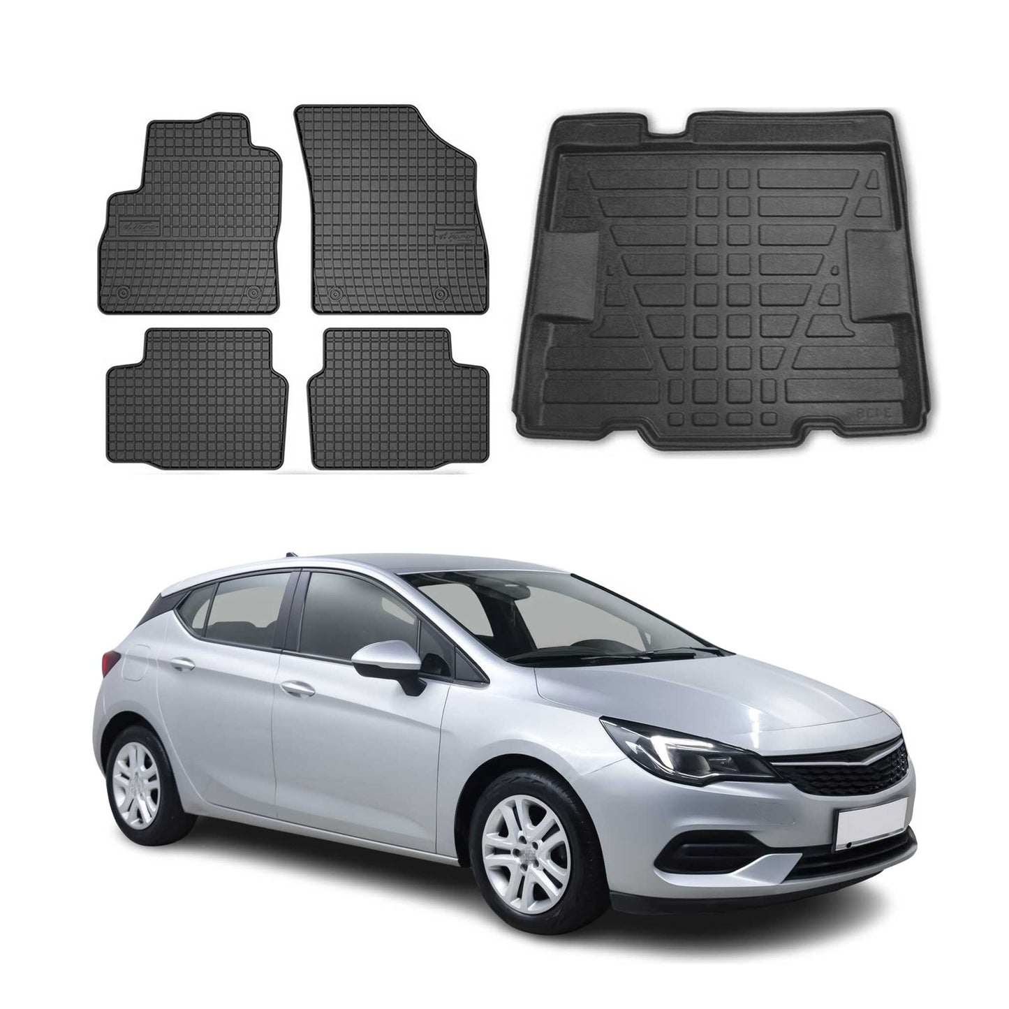 Set covorașe și tapițerie portbagaj pentru Opel Astra K 2019-2025, cauciuc TPE inferior, 5x