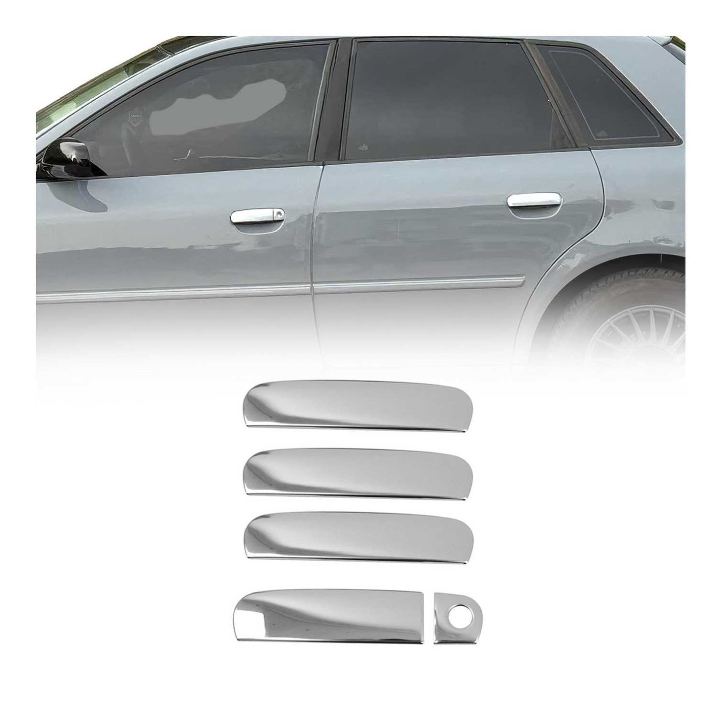 Ornamente mâner ușă, capac mâner ușă pentru Audi A8 1997-2003, oțel inoxidabil, argintiu, 5 bucăți