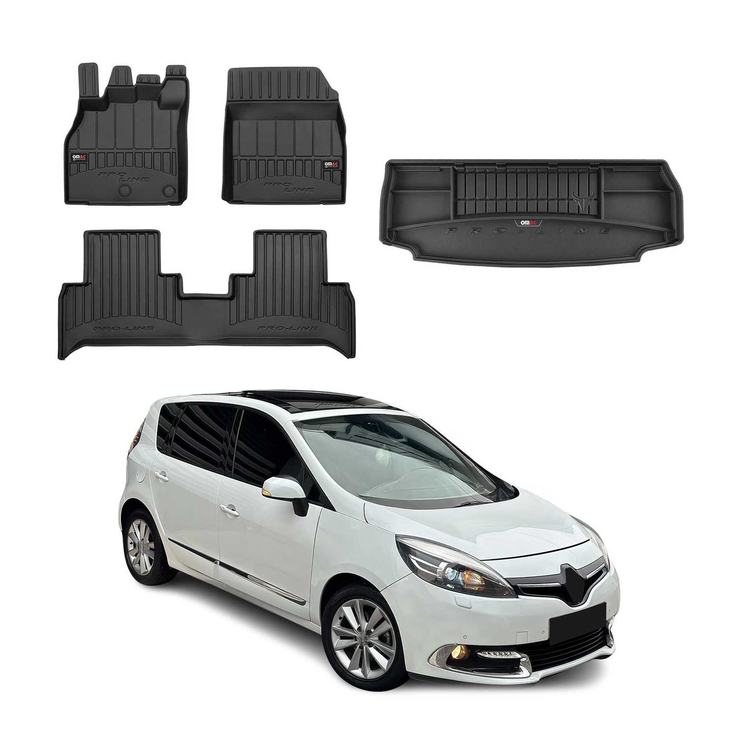 OMAC Fußmatten & Kofferraumwanne Set für Renault Scenic 2009-2016 3.Reihe Gummi