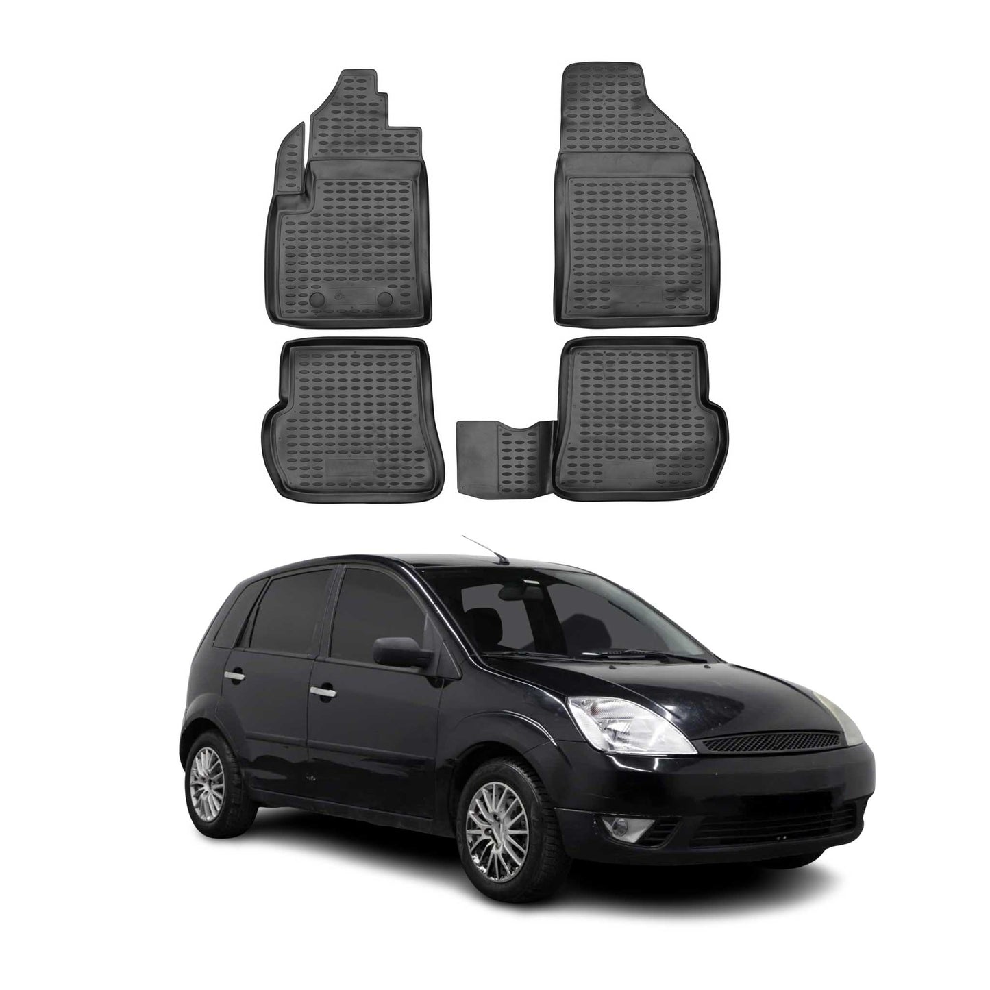 OMAC Gummimatten Fußmatten für Ford Fiesta V 2005-2008 TPE Automatten Schwarz 4x