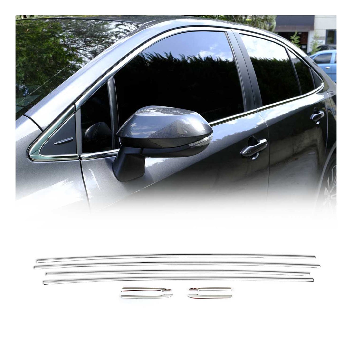 Benzi decorative pentru geamuri pentru Toyota Corolla Sedan 2019-2025, oțel inoxidabil cromat, 8 bucăți