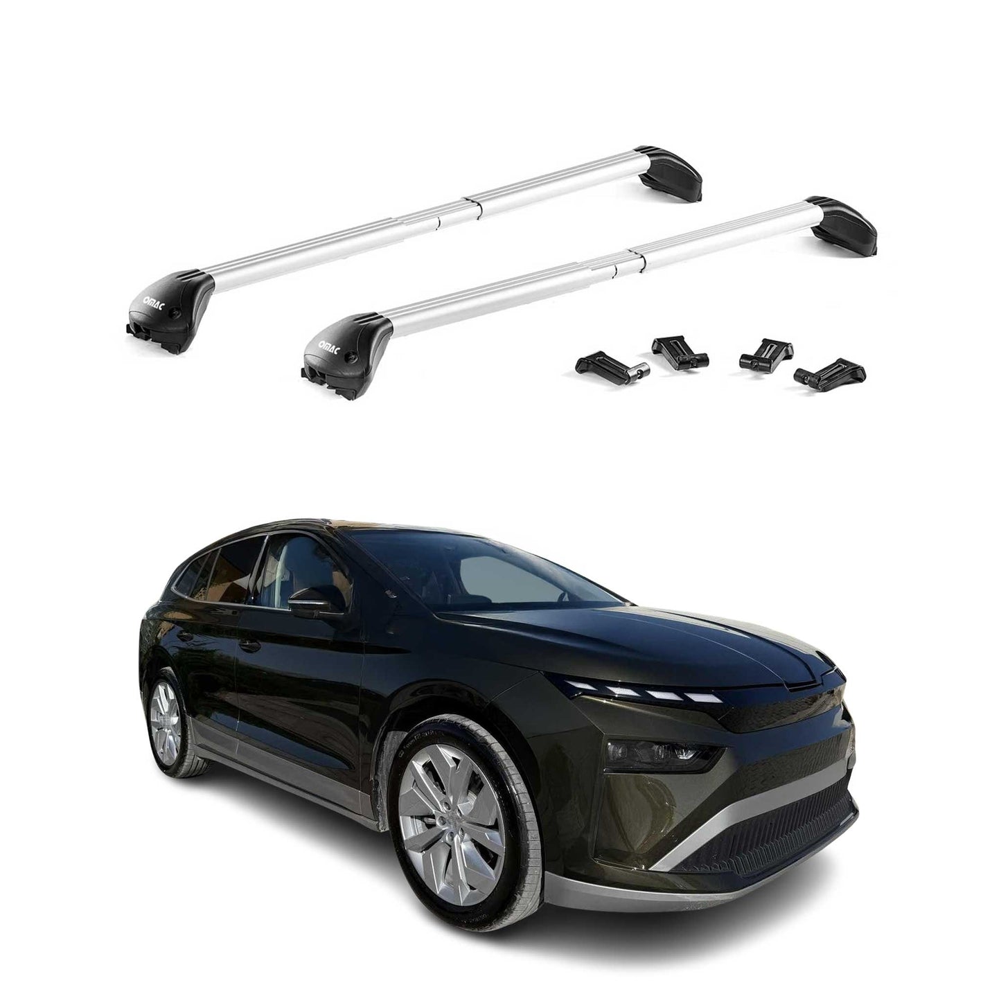 Portbagaj de plafon pentru Skoda Enyaq 2020-2025, 100 kg, aluminiu, argintiu, 2 piese, omologat ABE