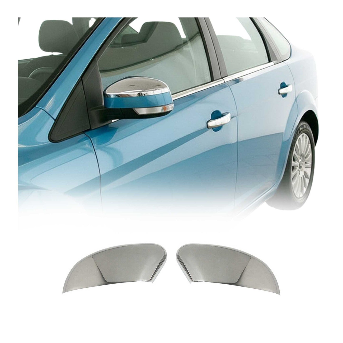 Spiegelkappen Spiegelabdeckung für Ford Focus 2004-2012 Edelstahl Silber 2tlg