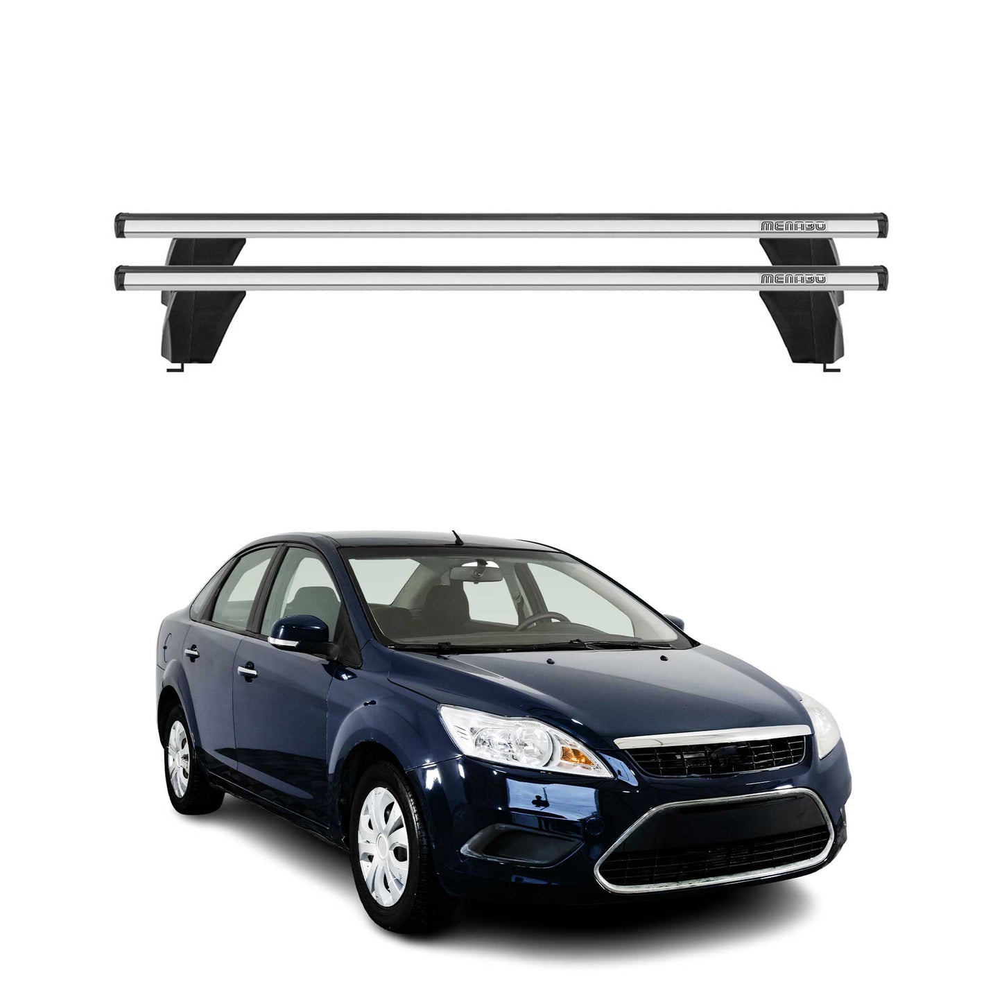 Portbagaj de plafon Menabo pentru Ford Focus 2004-2011 75kg aluminiu argintiu 2 piese