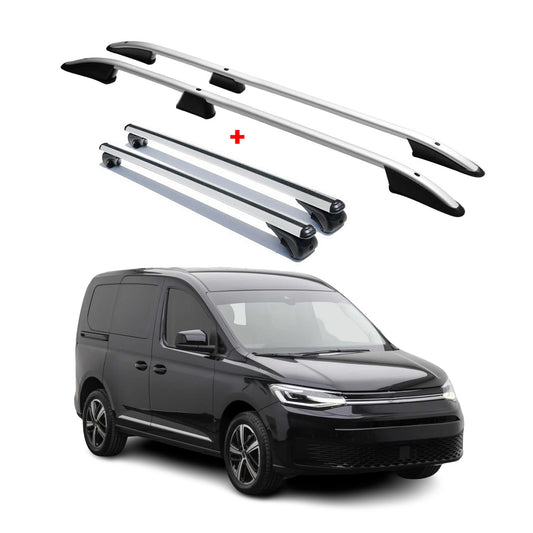 Dachreling + Dachträger Satz für VW Caddy 2020-2025 Aluminium Silber 4tlg