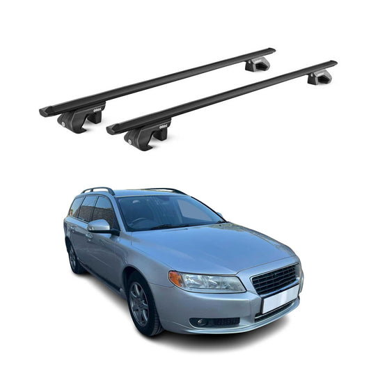 Portbagaj de plafon pentru Volvo V70 2007-2016 5 uși 90 kg aluminiu negru 2 piese ABE
