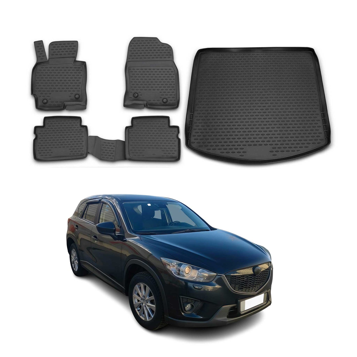 Fußmatten & Kofferraumwanne Set für Mazda CX-5 2011-2016 Gummi TPE Schwarz 5x