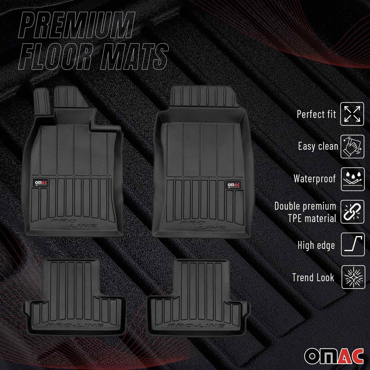 OMAC Gummi Fußmatten für Mini Cooper & One R50 R52 R53 2001-2006 Premium TPE 4x