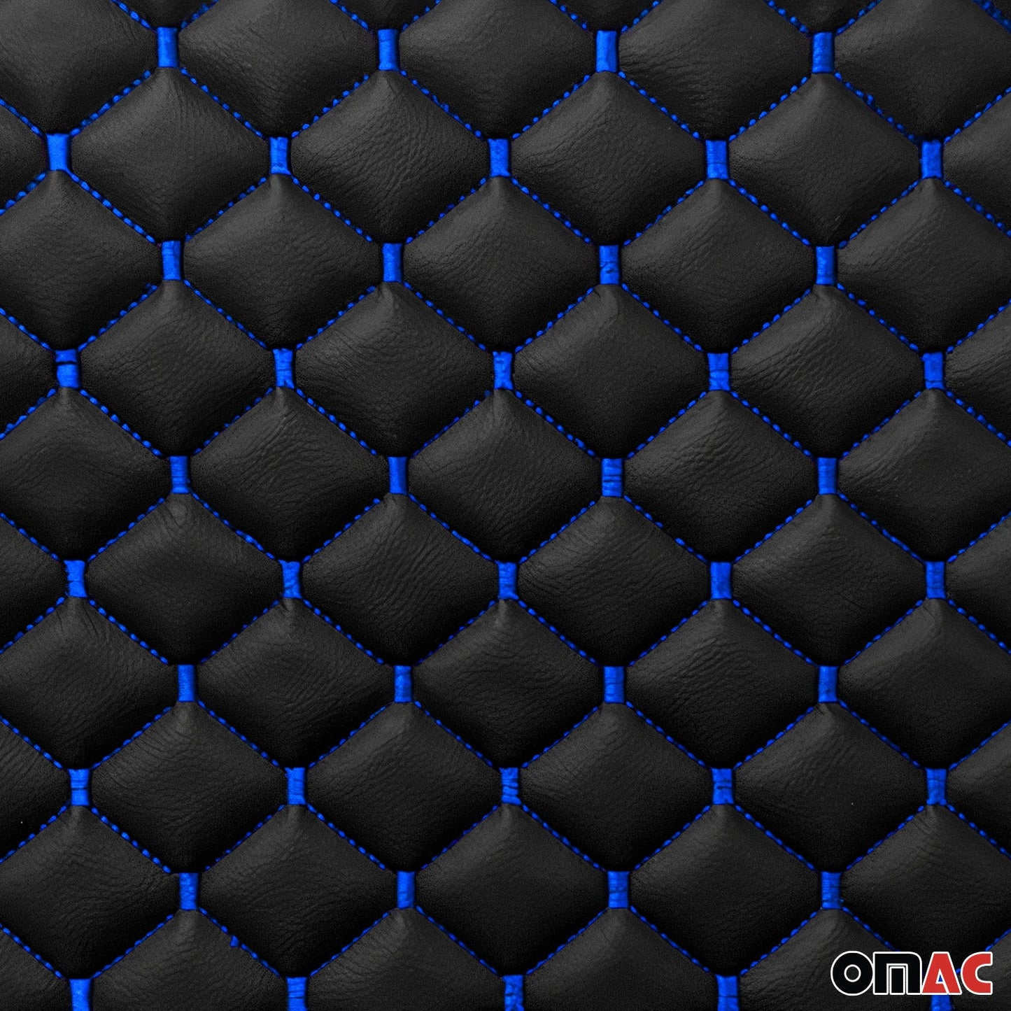 140 cm x 100 cm Tłoczona czarna sztuczna skóra z niebieskim ściegiem diamentowym, tapicerka samochodowa