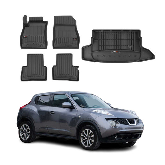 OMAC Fußmatten & Kofferraumwanne Set für Nissan Juke 2010-2019 Schwarz Gummi 5x