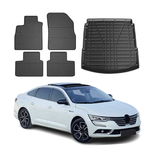 Set covorașe și portbagaj pentru Renault Talisman 2015-2025, cauciuc, negru, 5x