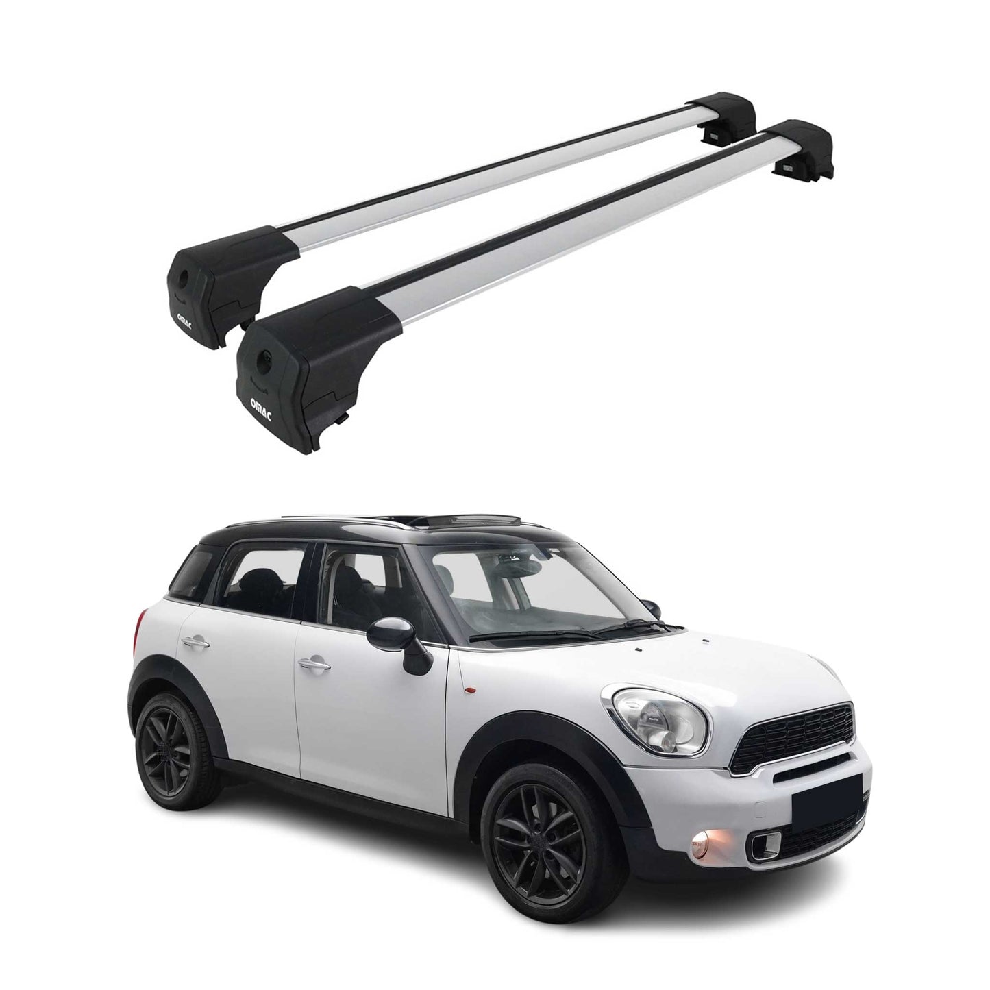 Portbagaj de plafon pentru Mini Countryman R60 2010-2016 75kg aluminiu argintiu 2 piese