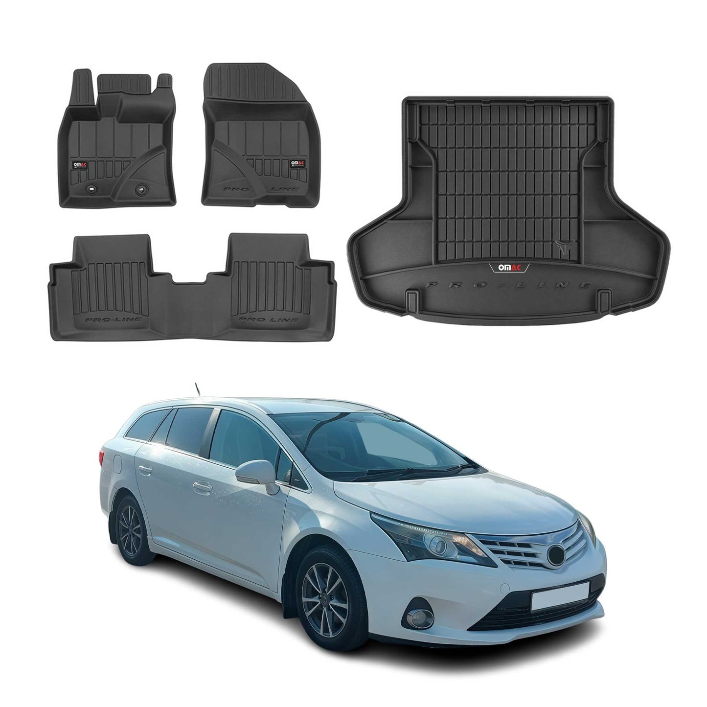 OMAC Fußmatten & Kofferraumwanne Set für Toyota Avensis 2009-2018 Gummi 4x