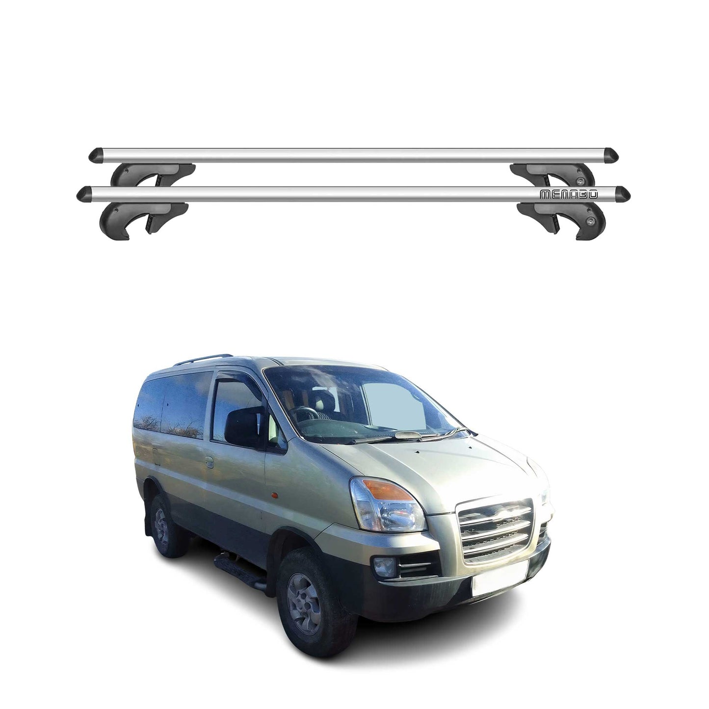 Menabo Dachträger Grundtäger für Hyundai H-1 1998-2007 90kg Alu Silber 2 tlg