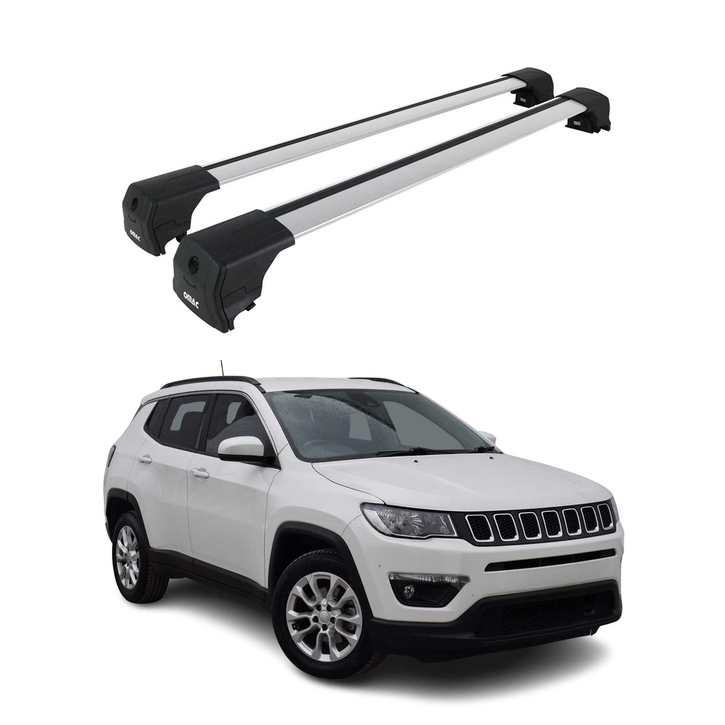 Portbagaj de plafon pentru Jeep Compass 2017-2025, aluminiu, argintiu, set 2 piese