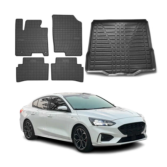 Set covorașe și portbagaj pentru Ford Focus mk4 2019-2025 Sedan, cauciuc, 5 buc.