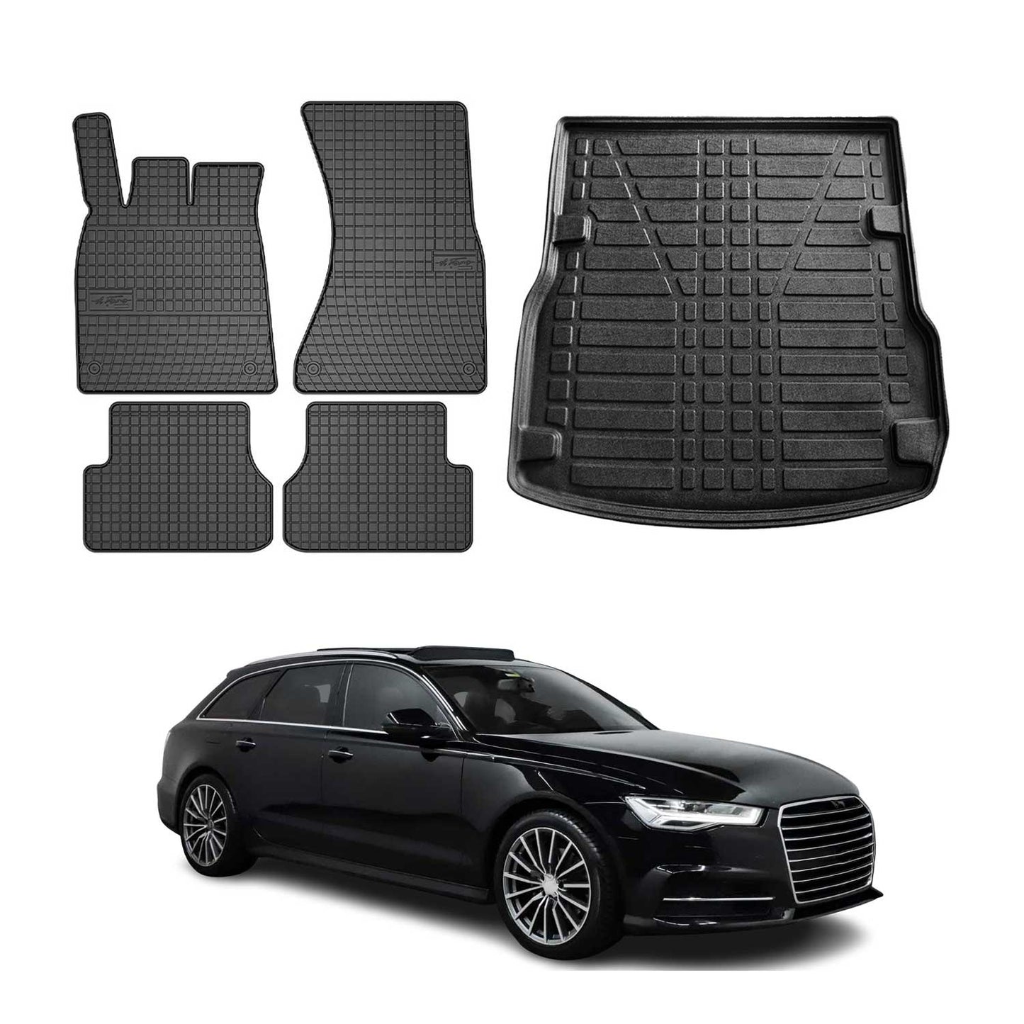 Fußmatten & Kofferraumwanne Set für Audi A6 C7 Avant Allroad 2011-2018 Gummi 5x