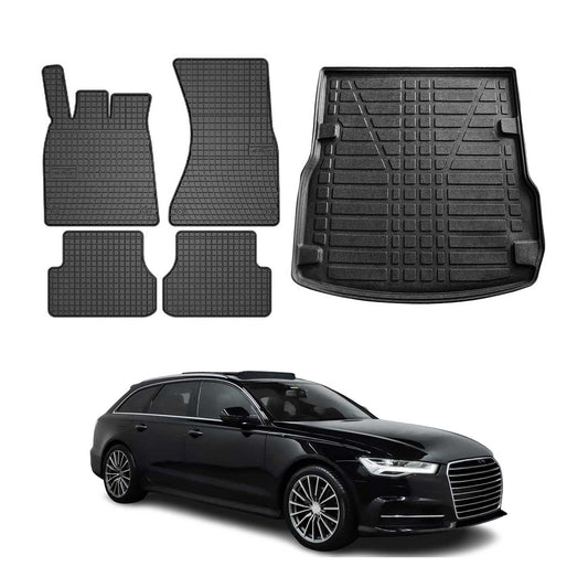 Fußmatten & Kofferraumwanne Set für Audi A6 C7 Avant Allroad 2011-2018 Gummi 5x