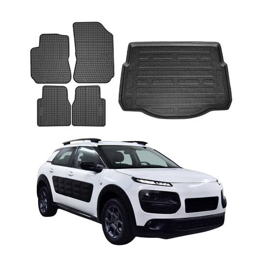 Fußmatten & Kofferraumwanne Set für Citroen C4 Cactus 2018-2024 Gummi Schwarz 5x