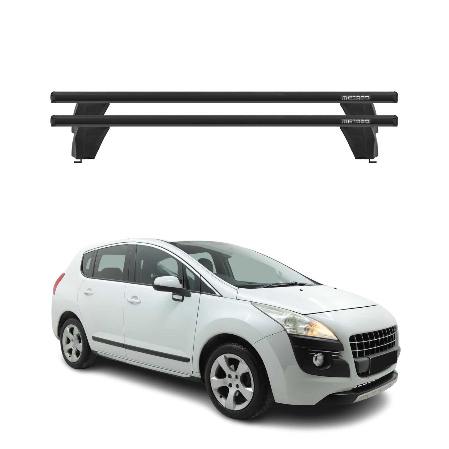 Menabo Dachträger Grundtäger für Peugeot 3008 2009-2016 75kg Alu Schwarz 2 tlg