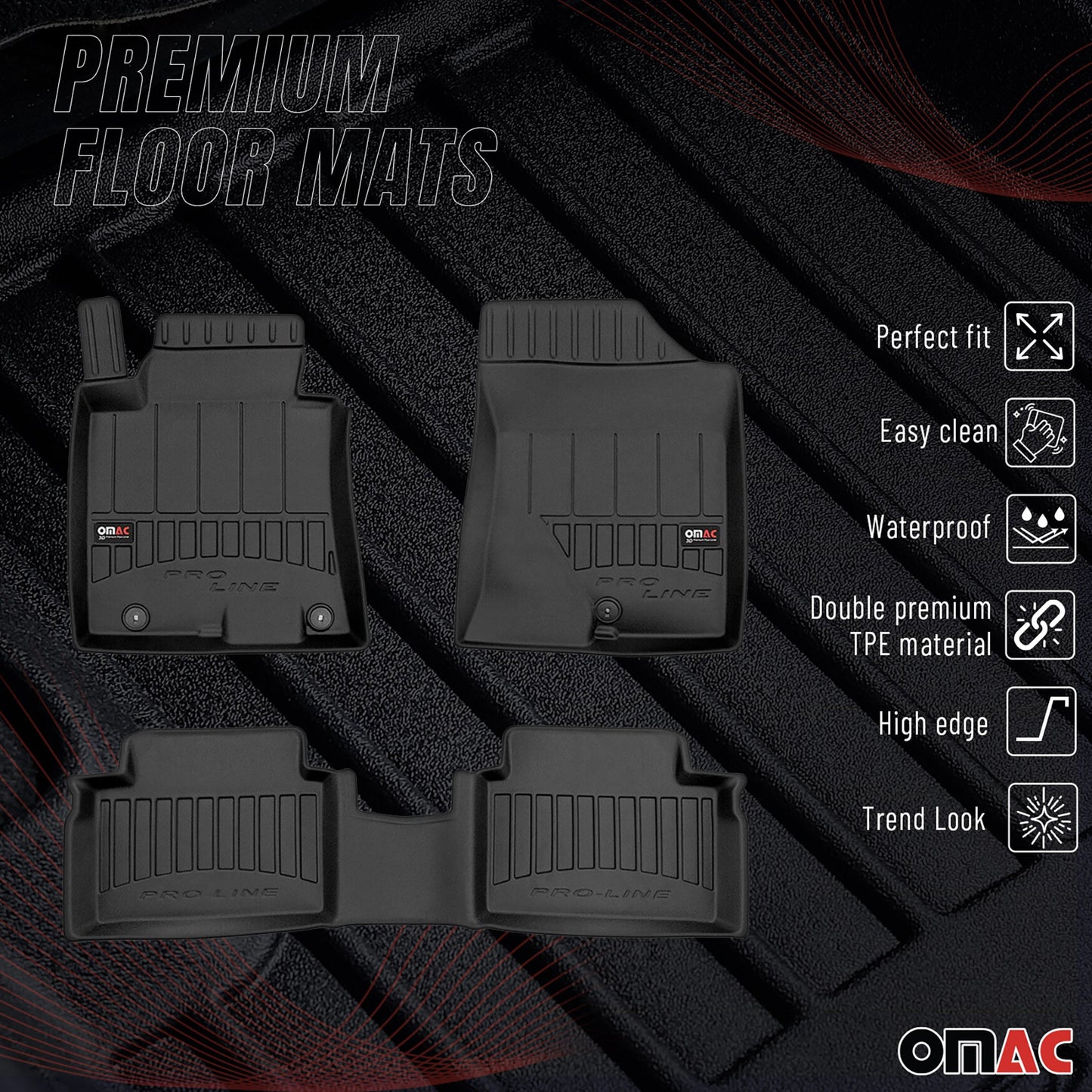 2011-2017 Hyundai i30 Fußmatten TPE Schwarz 3 tlg