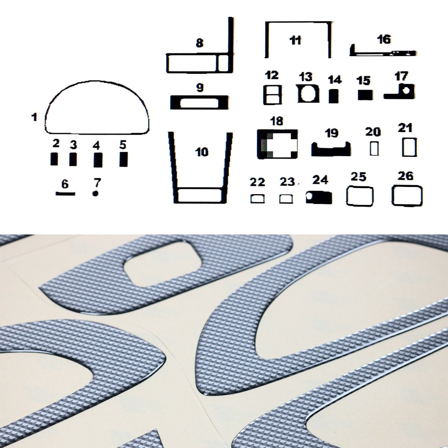 Wykończenie wnętrza kokpitu Suzuki Vitara 1998-2005 carbon look 26 sztuk