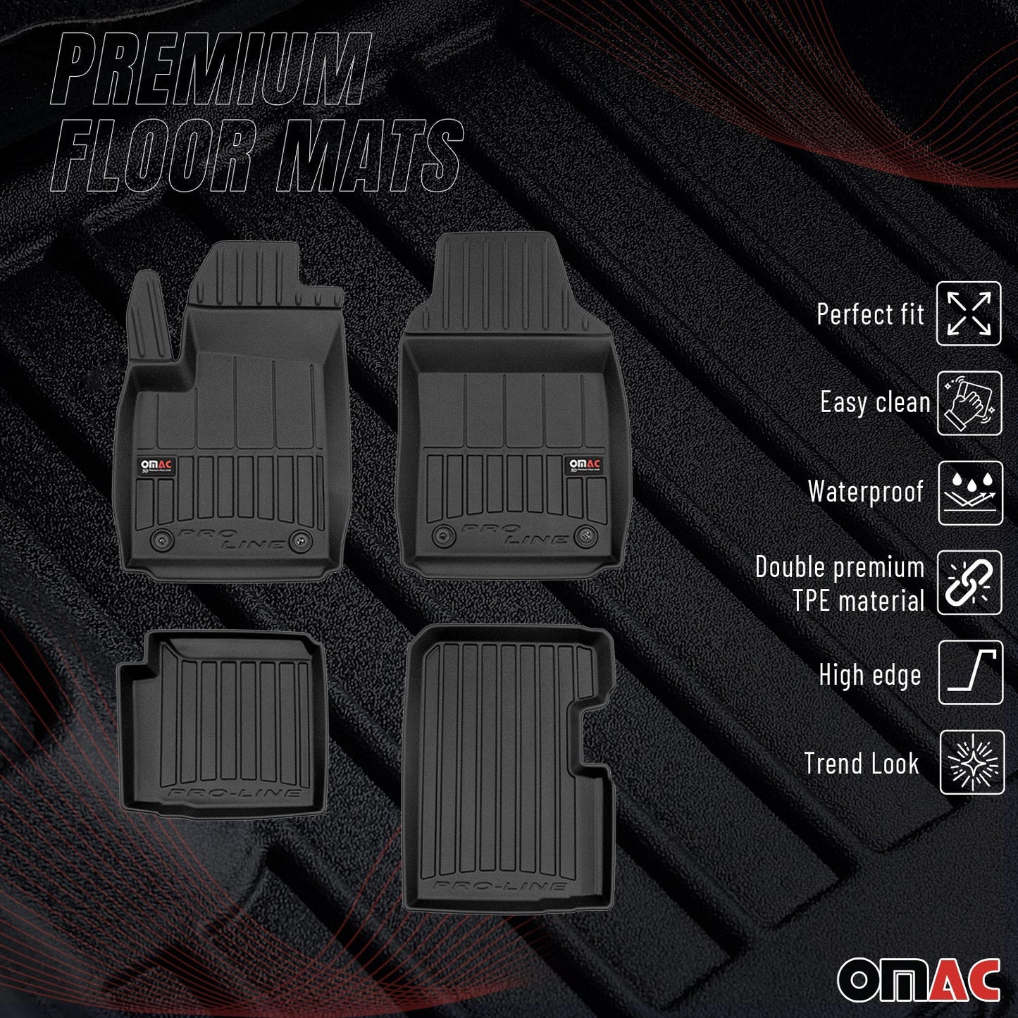 Covorașe auto Fiat 500 Hybrid 2020-2025, TPE, negre, 4 buc.