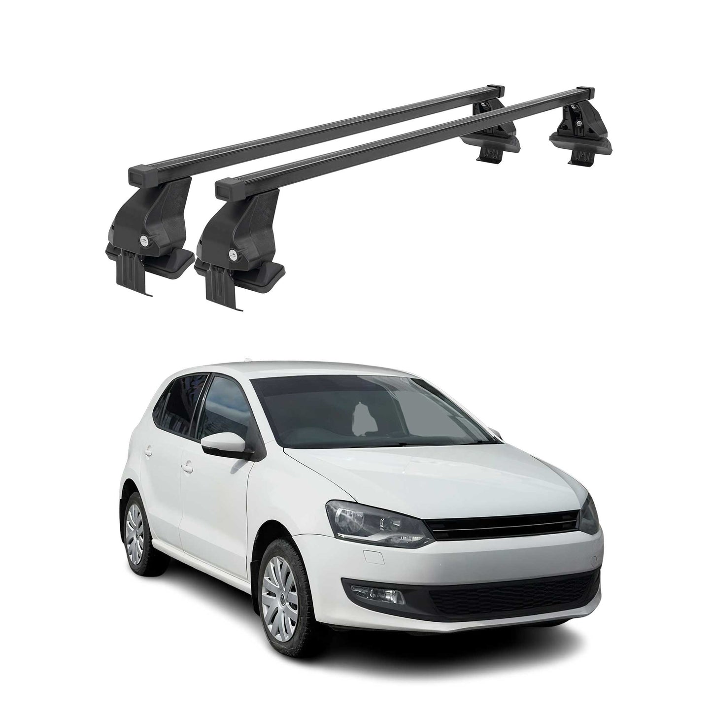 Menabo Dachträger Grundtäger für VW Polo 2009-2017 5tür 50kg Stahl Schwarz 2 tlg