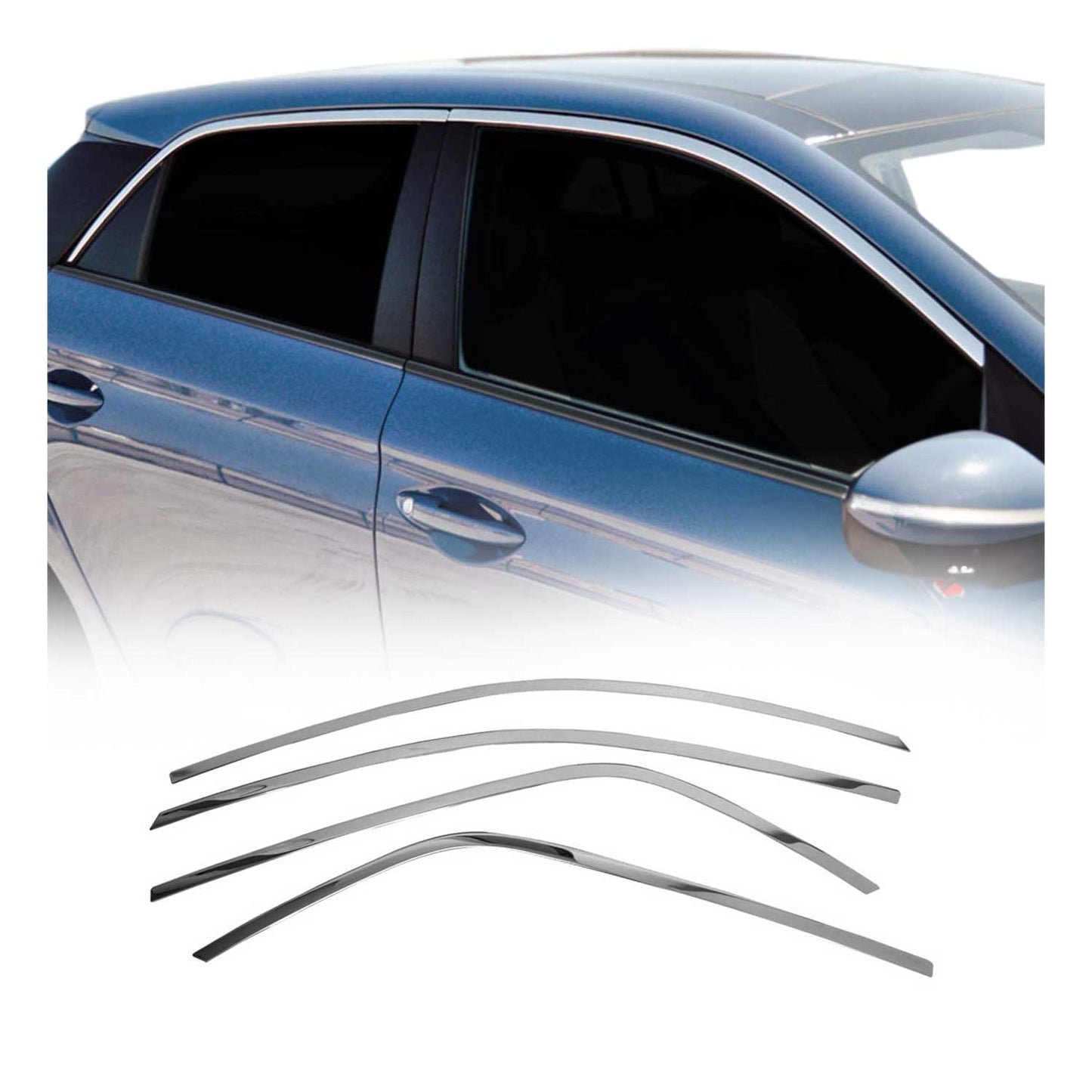 Benzi decorative pentru geamuri pentru Hyundai i20 2014-2020, hatchback superior, cromate, set 4 piese